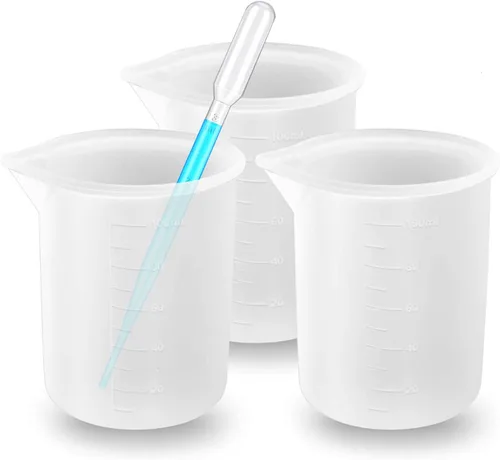 Miniatura 2 de Woohome 50 tazas medidoras de silicona para resina, vasos de mezcla antiadherentes de 3.4 fl oz con cuentagotas de plástico para moldes