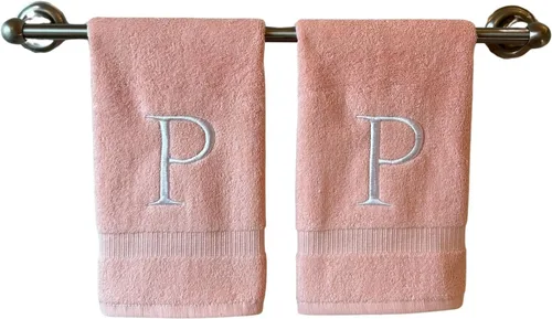 Miniatura 83 de Toalla de mano con inicial beige para baño, toalla bordada decorativa de calidad de hotel de lujo con monograma para tocador, spa, certificado