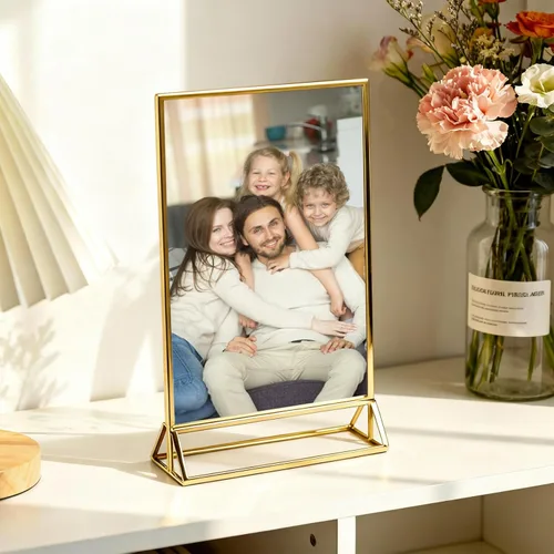Miniatura 7 de UNIQOOO Soportes acrílicos para letreros con borde dorado, vista de retrato, paquete de 12 unidades, marco transparente de doble cara de 5 x 7