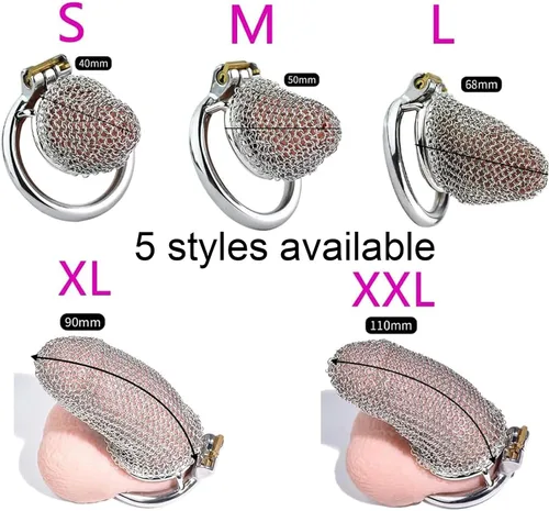 Miniatura 2 de MFMYEE Jaula para pene SM de acero inoxidable, jaula de malla para el pene con 4 anillos para la polla, juego de dispositivos de castidad masculina