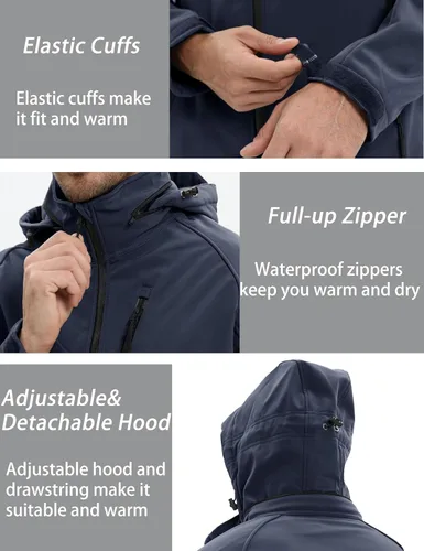 Miniatura 4 de MAGCOMSEN Abrigos de invierno para hombre, 8 bolsillos, con capucha, resistente al agua y al viento, chaqueta táctica Softshell
