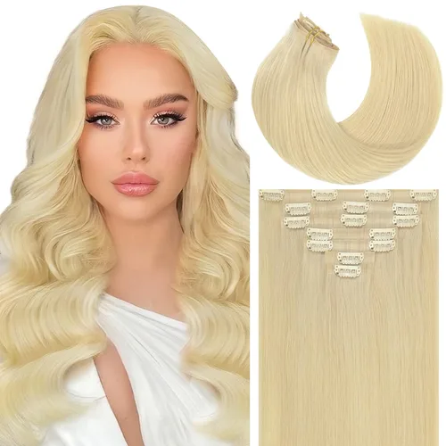 Miniatura 8 de Caliee Extensiones de cabello con pinzas de cabello humano 14 pulgadas Color 1 Negro azabache trama doble invisibles Extensiones de cabello humano