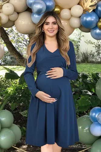 Miniatura 2 de OUGES Vestidos de maternidad con cuello en V para mujer, vestido de lactancia materna, baby shower