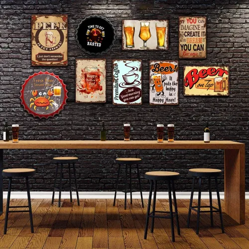 Miniatura 6 de Zomyto Letrero de metal retro para decoración de baño, diseño de gato negro con texto en inglés "Wash Your Paws", divertido póster para baño, baño