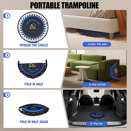 Miniatura 5 de ANCHEER Trampolín de 40 pulgadas, mini trampolín de rebote para adultos/niños con mango de espuma ajustable de 4 niveles, trampolín de fitness