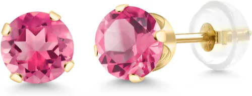 Miniatura 163 de Gem Stone King Aretes solitarios con piedra natal de oro de 14 quilates Redondos de 0.236 in Aretes de oro para mujeres y hombres