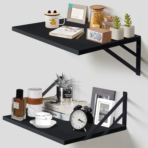 Miniatura 10 de Tectocker-DOU 2 estantes flotantes profundos; estantes colgantes montados en la pared para sala de estar, cocina, oficina, baño y decoración de Negro