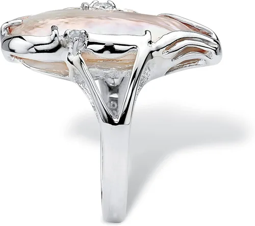 Miniatura 2 de PalmBeach - Anillo de plata de ley 925 con perla blanca o malva cultivada con topacio blanco redondo o perla de pavo real con topacio azul