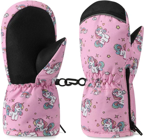 MoKo Guantes de nieve para niños pequeños, antideslizantes, impermeables, con cremallera, de tela de terciopelo cálido, guantes de esquí para niños