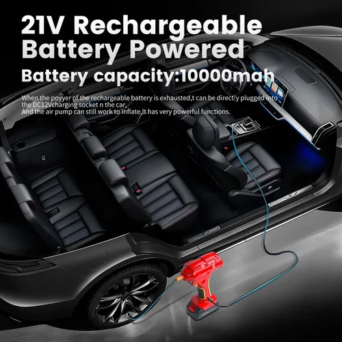 Miniatura 5 de Compresor de aire inalámbrico 160PSI Inflador de neumáticos portátil con batería de 10000 mAh y sistema de alimentación dual - 2 veces más rápido