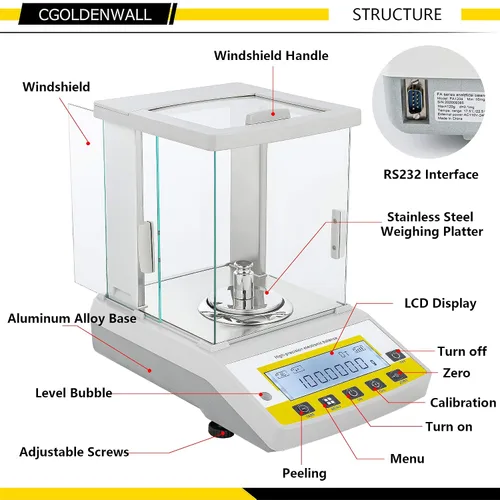 Miniatura 2 de CGOLDENWALL Balanza analítica de precisión 0.1 mg Balanza digital de laboratorio Balanza electrónica para laboratorios (7.76 oz, 0.1 mg)