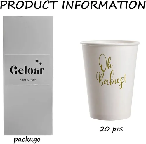 Miniatura 3 de Oh Babies Twins - Vasos desechables de papel para fiesta, paquete de 20 unidades, 9 onzas, dorados, para baby shower y fiesta de bienvenida