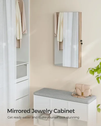 Miniatura 7 de SONGMICS Armario de joyería con espejo con luces LED integradas, organizador de almacenamiento de joyas montado en la pared o en la puerta, 3.8 x