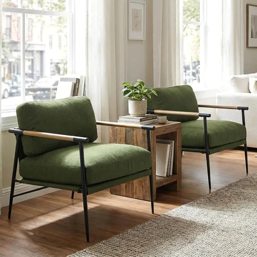 Miniatura 9 de LukeAlon Silla decorativa de chenille de mediados de siglo, silla ultra suave para sala de estar con patas de metal, silla moderna de estar