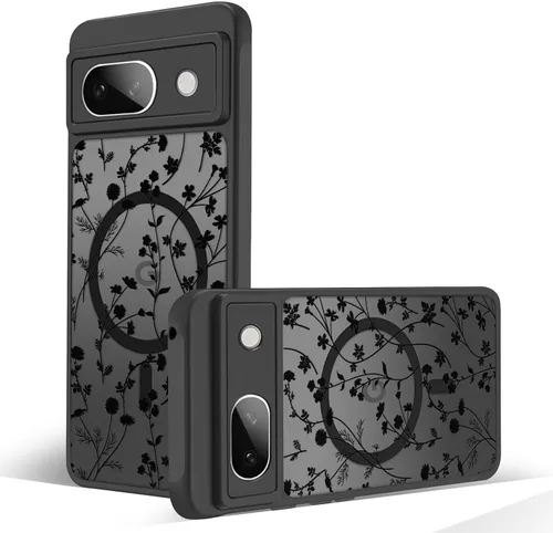 Miniatura 50 de Funda magnética para Google Pixel 10A [Compatible con MagSafe] Funda con patrón floral de flores negras para mujeres y niñas, con borde de TPU Rama