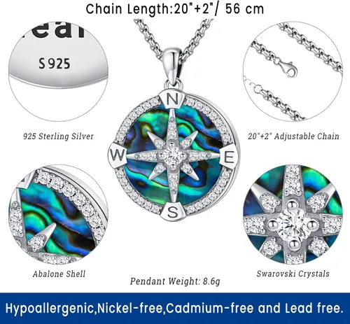 Miniatura 3 de Eusense Compass Necklace for Women Men Sterling Silver 925 Compass Pendant Picture Locket Holds Ashes Urn Compass Jewelry