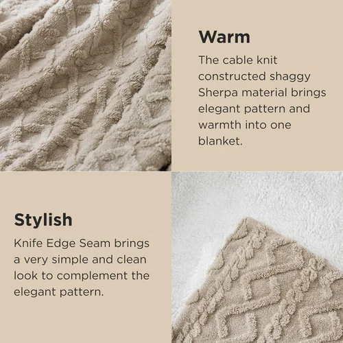 Miniatura 9 de Bedsure Manta de cable Sherpa tamaño individual (gris y beige)