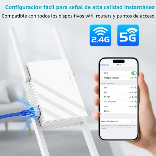 Miniatura 4 de Amplificador de señal WiFi de 1.2 Gbps 2025, hasta 12880 pies cuadrados, banda dual 5 GHz/2.4 GHz, extensores WiFi amplificador de señal