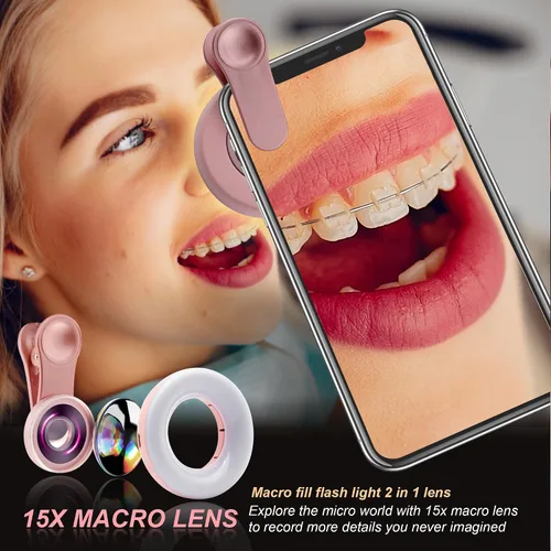 Miniatura 3 de Lente macro para iPhone y Android con mini anillo de clip, atenuación recargable portátil, para fotografía de teléfono inteligente, grabación de Rosa
