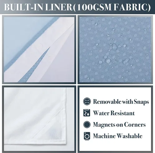 Miniatura 3 de N&Y HOME - Cortina de ducha de punto gofre con forro de tela a presión y juego de ganchos, estilo hotel, impermeable y lavable, de tela pesada