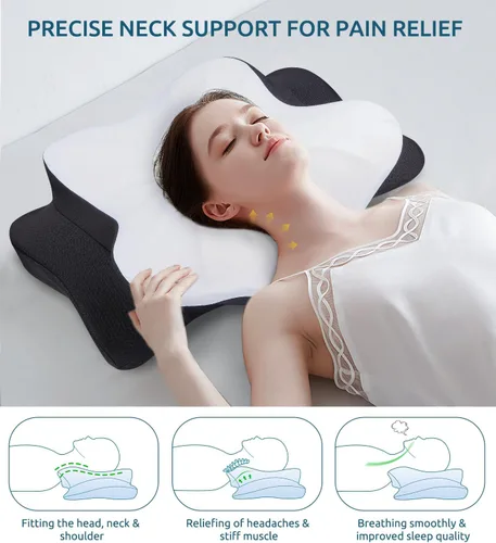 Miniatura 3 de Almohada Cervical para Cuello y Hombro, Almohadas de Contorno Ergonómico de Espuma Viscoelástica para Dormir con Funda de Almohada Lavable, Almohada