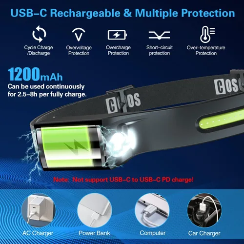 Miniatura 5 de COSOOS Original 2 linternas recargables para la cabeza con luz roja y estuche de transporte, linterna frontal LED brillante de 1000 lúmenes con haz
