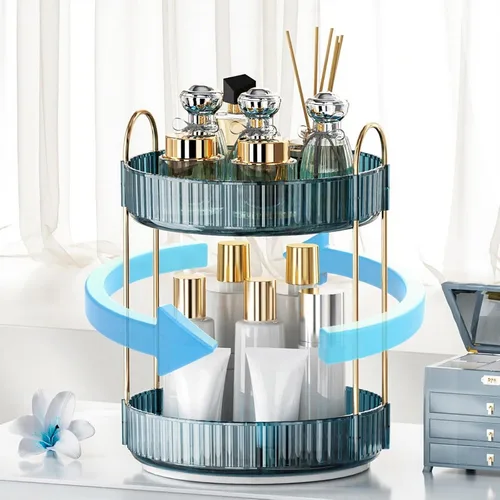Miniatura 10 de INVSSENE - Organizador de maquillaje giratorio de 360°, soporte giratorio para baño, estante de almacenamiento para cosméticos de gran capacidad, se