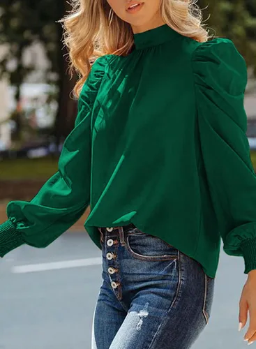 Miniatura 3 de EVALESS Blusas holgadas de cuello alto para mujer, manga larga, estilo casual, para el trabajo, blusas