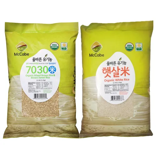 McCabe Paquete de arroz orgánico de 12 libras (1 arroz blanco + 1 arroz integral y arroz dulce integral mezclado, 7030), certificado orgánico por