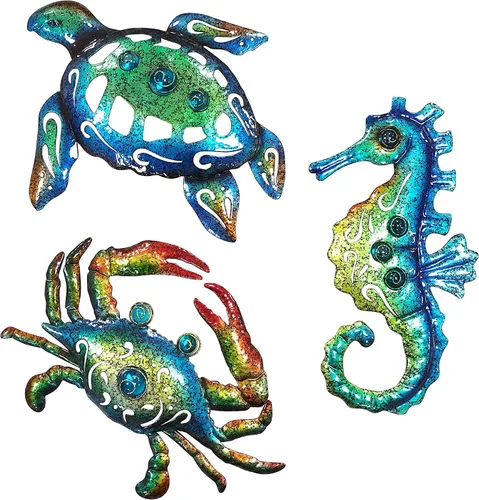 Weibefee Arte de pared de metal con temática de playa de caballito de mar de tortugas marinas y cangrejo para decoración del día de la madre,