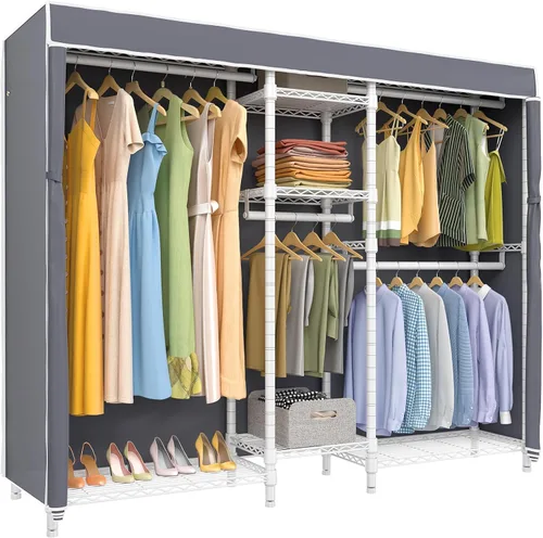 Miniatura 11 de VIPEK Classic V6C - Perchero de alambre resistente de 5 niveles, tamaño grande, ropa de metal negro con cubierta de tela Oxford, 70.1 pulgadas