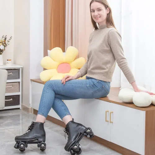 Miniatura 3 de Patines de ruedas para mujeres y hombres, de piel sintética, patines clásicos de doble fila, patines de cuatro ruedas para interiores y exteriores