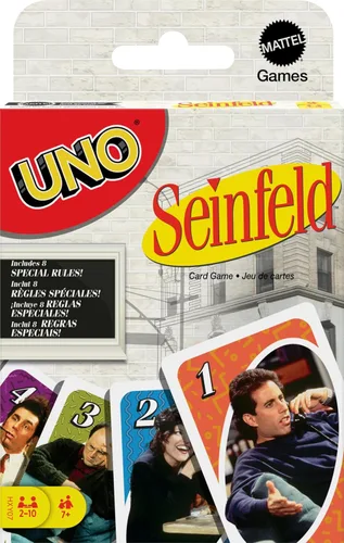 Mattel Games UNO Seinfeld - Juego de cartas para niños, adultos y noches familiares con baraja coleccionable y reglas especiales inspiradas en el