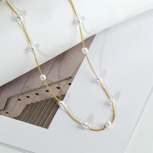 Miniatura 7 de Collar de perlas de oro para mujer, chapado en oro de 14 quilates, collares de perlas de agua dulce en capas para mujer, collar de perlas de cadena