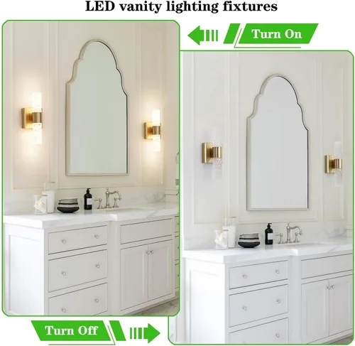 Miniatura 8 de Juego de 2 apliques de pared LED de cristal, lámparas de baño de oro cepillado, modernas luces de baño con LED con cable para dormitorio, sala