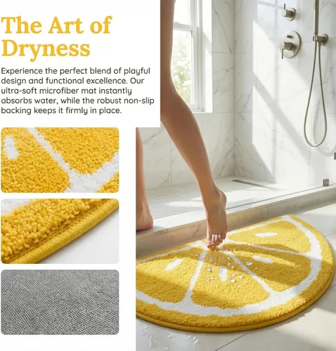 Miniatura 3 de Alfombra de baño de microfibra suave con forma de limón semicircular, alfombra de baño antideslizante para cocina, dormitorio, ducha de goma