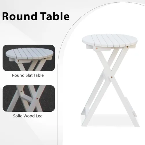 Miniatura 7 de Silla planeadora para exteriores, juego de muebles de patio de madera de 2 plazas con mesa, portavasos, respaldo alto y asiento contorneado Blanco