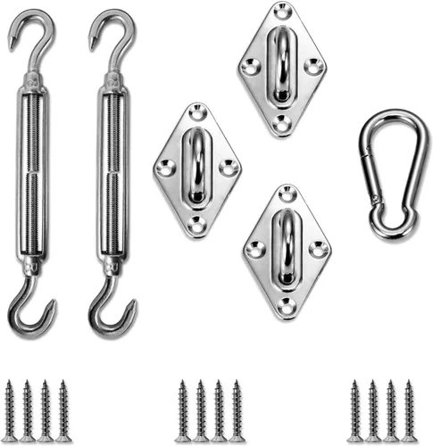 Miniatura 7 de Kit de accesorios para toldo, cable de tensión de acero de 24 pies (6 x 4) con kit de cabrestante, kit de instalación de parasoles para toldos plata