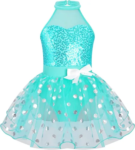 Miniatura 50 de CHICTRY Vestido tutú de ballet con lentejuelas brillantes para niñas y niñas, moderno disfraz de baile latino de jazz