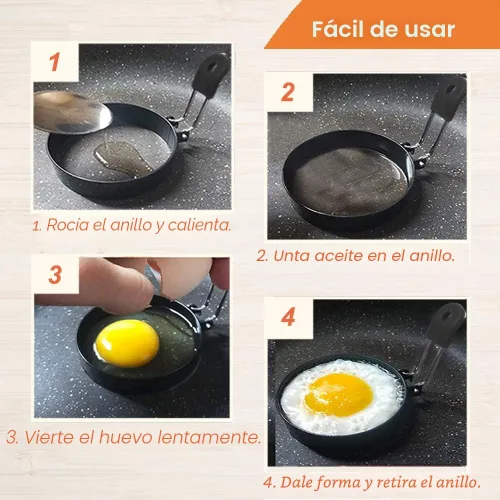 Miniatura 4 de COTEY Juego de 2 anillos de huevo de 3.5 pulgadas con mango de silicona, anillo grande para freír huevos, molde redondo para magdalenas inglesas
