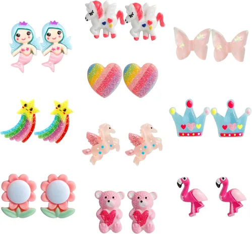 Miniatura 9 de Clip On Earrings Hypoallergenic Clips Earrings Sets Suitable for Ages 4-12 Little Girls, Cute Small Clips On Earrings Jewelry Gifts Set