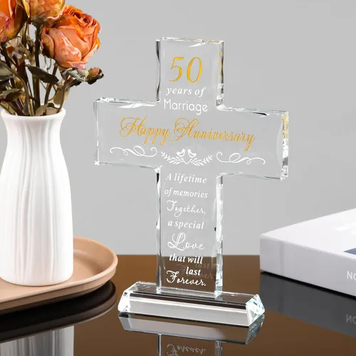 Miniatura 8 de YWHL 50 aniversario de boda, regalos de cruz religiosa para mujeres y hombres, regalo romántico de 50 años para él y ella, recuerdo de cruz