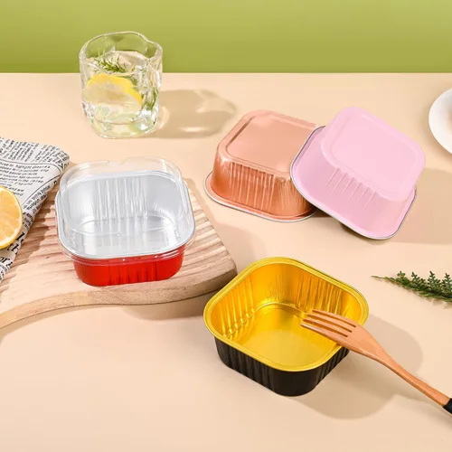 Miniatura 3 de Findful - Juego de 40 moldes cuadrados de papel de aluminio para cupcakes de 10 oz con tapas, moldes para brownies, moldes desechables grandes