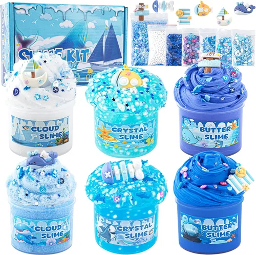 Paquete de 6 slimes, kit de slime azul, slime de nube de mantequilla para niños y niñas de 8 a 12 años, juguetes para niñas y niños, obsequios para