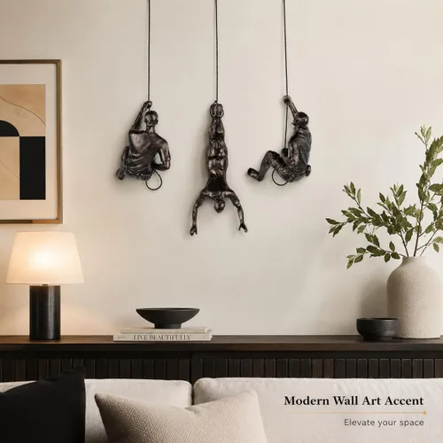 Miniatura 4 de Gran conjunto de 3 esculturas de pared de hombres escalando Arte decorativo de pared nórdica de simplicidad moderna, esculturas de hombre escalador