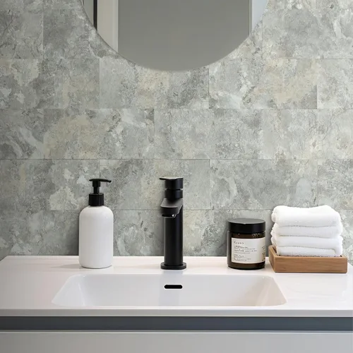 Miniatura 3 de AULIGET 2 piezas de azulejos de pared para salpicaduras de cocina, 6 x 12 pulgadas, pizarra gris y beige de PVC de piedra sintética