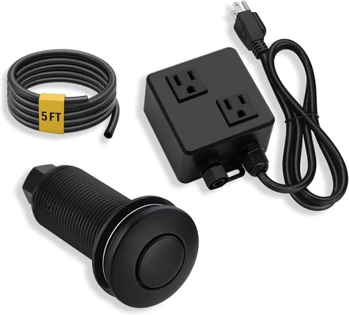 BESTILL Kit de interruptor de aire superior para eliminación de basura, botón negro mate de 3.6 pulgadas de largo con cubierta de latón, módulo de