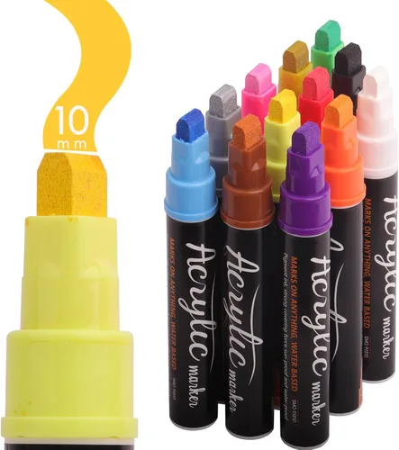 VIANZE Marcadores Jumbo de 12 Colores, Plumones de Pintura Acrílica, Marcadores Jumbo de Punta de Feltro de 10mm, Plumones de Pintura Impermeables y