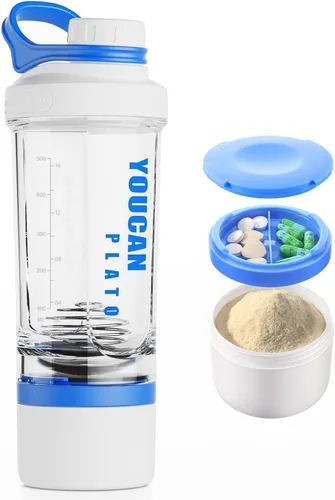 Miniatura 10 de Botella agitadora de proteínas de 21 onzas con contenedor de almacenamiento de polvo, tazas agitadoras para batidos de proteínas, botella para antes