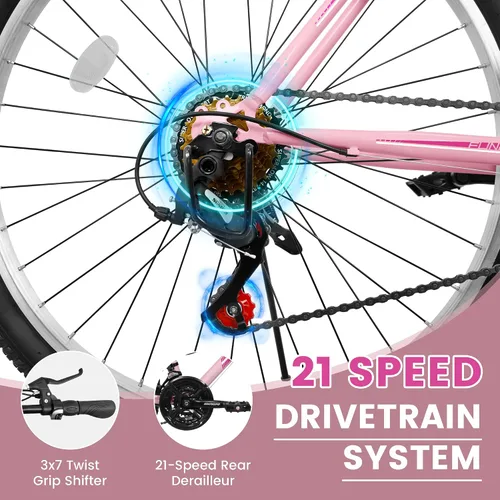 Miniatura 4 de Ecarpat Bicicleta de montaña para niñas y mujeres, 24/26 pulgadas, 21 velocidades, regalos de viaje de verano, bicicletas de freno en V femenino